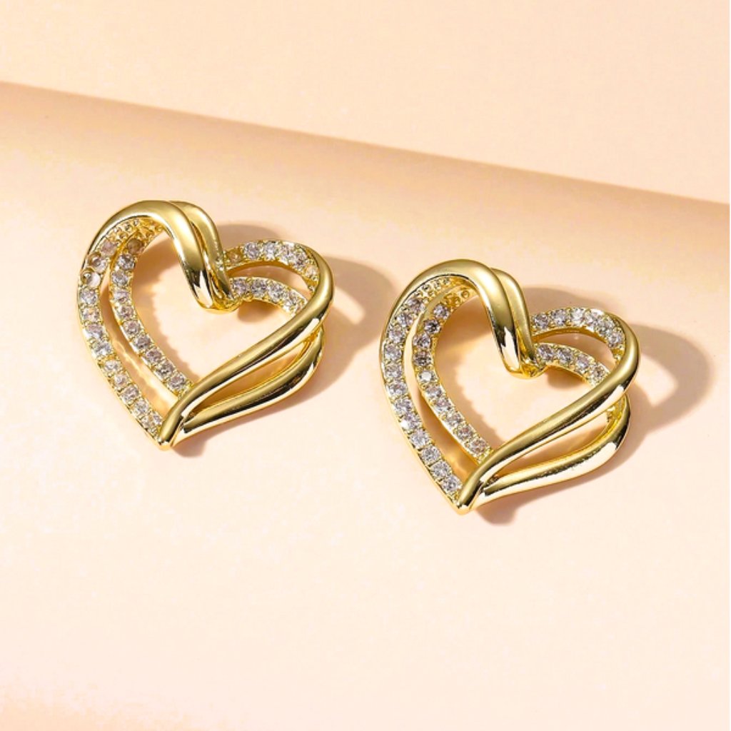 14k Gold Womens 2ct Diamond Heart Earrings Ladies 14 Karat Silver Studs Jewelry